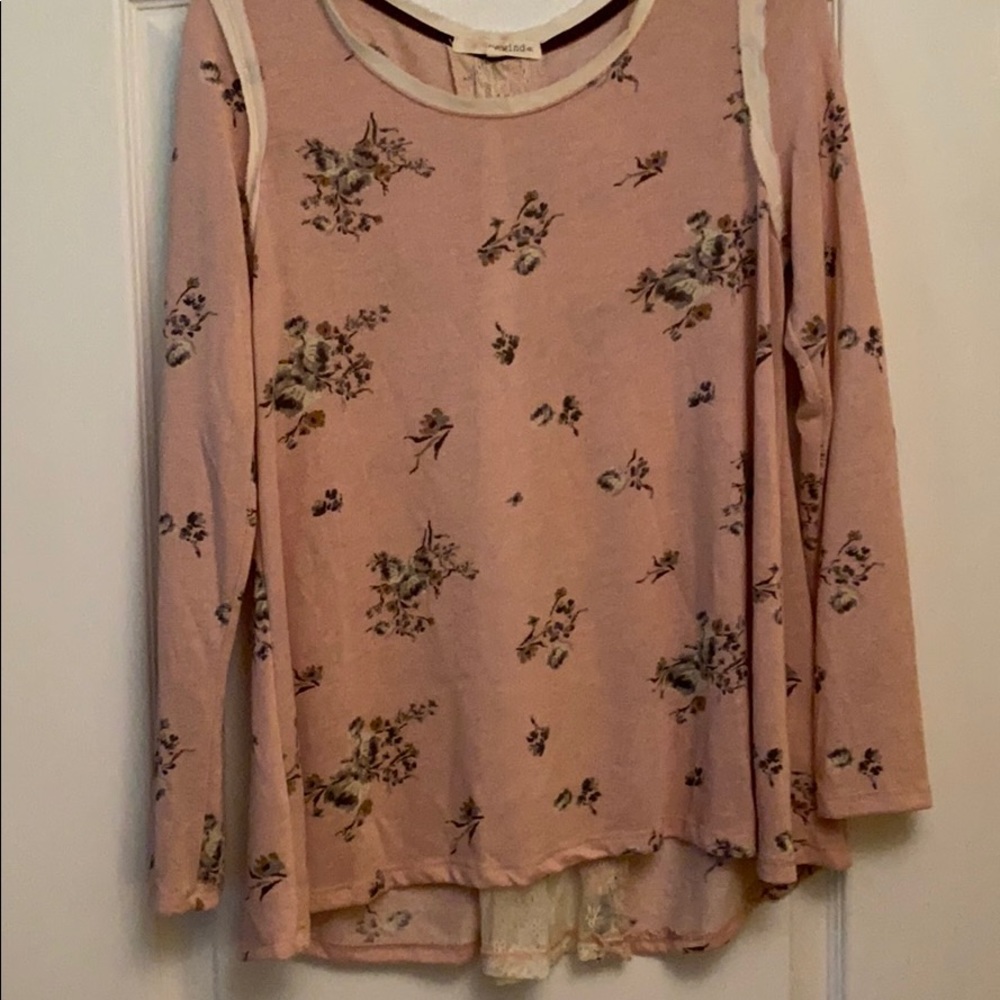 Rewinds Pink Flora top with lace back inset